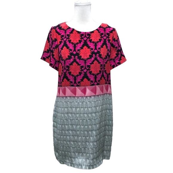 Mary Katrantzou 100% Silk Pink Damask Mini Shift Dress - Picture 1 of 11